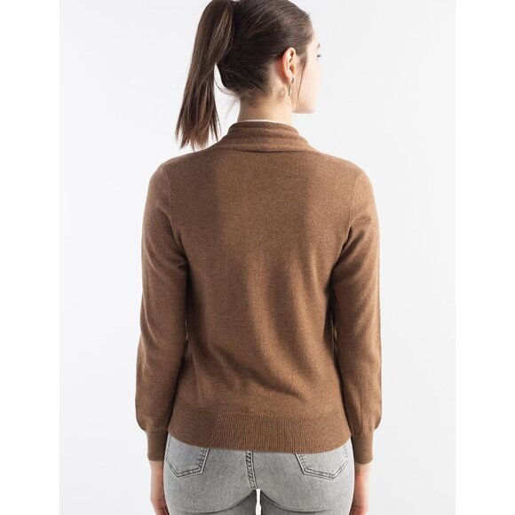 Women's Merino Wool Sweater Fake Two-Piece Cardigan Fall Winter V-Neck - Picture 6 of 6